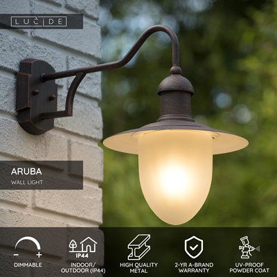 Lucide ARUBA - Wall light Indoor/Outdoor - Ø 25 cm - 1xE27 - IP44 - Rust Brown